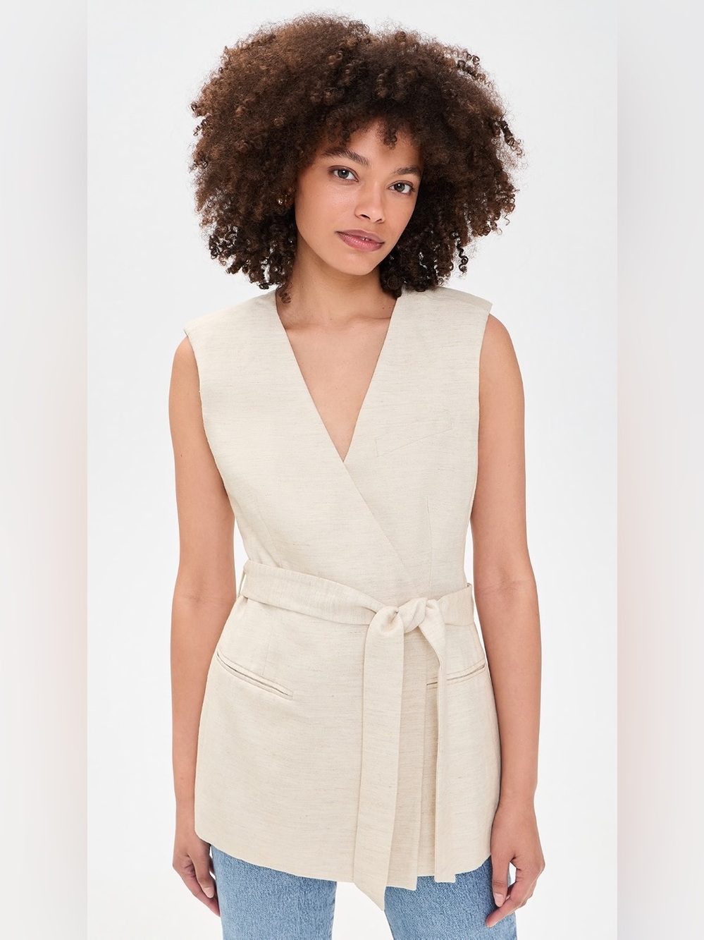 Good American Linen Blend Sleeveless Belted Vest
